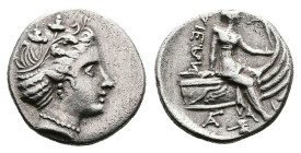 Euboea. Histiaia, ca. 181-141 BC. AR Tetrobol (Silver, 13.9 mm, 2.41 g.). Wreathed head of the nymph Histiaia to right, wearing earring and necklace. ...