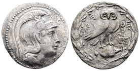 Attika. Athens, circa 165-142 BC. AR Tetradrachm (Silver, 33.6 mm, 15.94 g). ‘New Style’ coinage. Helmeted head of Athena Parthenos to right. Rev. A-Θ...
