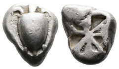 Islands off Attika. Aegina, circa 525-480 BC. AR Stater (Silver, 17.3 mm, 11.71 g). Sea turtle, head in profile. Rev. Incuse square of 'Union Jack' pa...