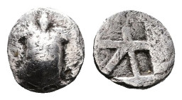 Islands off Attika. Aegina, circa 510-490 BC. AR Obol (Silver, 8.3 mm, 0.57 g.). Sea turtle. Rev. Incuse square with 'Union Jack' pattern. Wartenberg,...