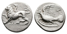 Sykionia. Sykion, late 4th – early 3rd century BC. AR Triobol (Silver, 15.7 mm, 2.64 g.). Chimaera moving left, with right forepaw raised, below ΣI. R...
