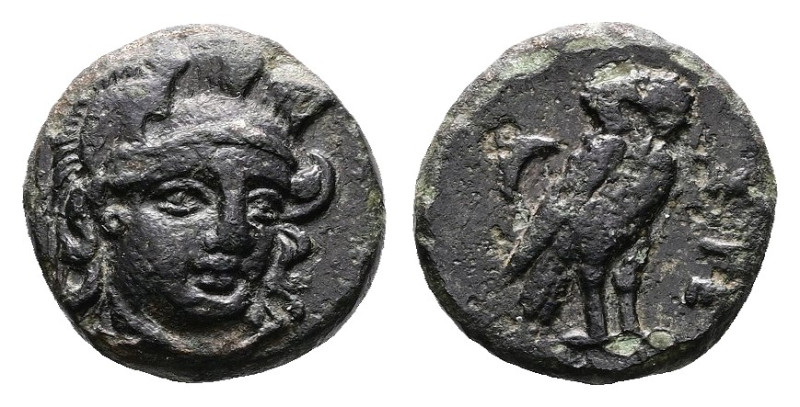 Troas. Sigeion, 4th century BC. AE (Bronze, 12.2 mm, 1.67 g.). Head of Athena, f...
