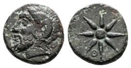 Troas. Thymbria, 4th century BC. AE (Bronze, 16 mm, 4.08 g). Laureate head of Zeus Ammon to left. Rev. Star of eight rays, above: Θ - Υ. BMC 4; SNG Mü...