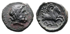 Mysia. Lampsakos, circa 4th – 3rd century BC. AE (Bronze, 13.8 mm, 2.13 g). Head of laureate Zeus to right. Rev. Forepart of a Pegasos to right; star ...