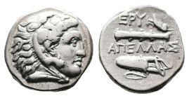 Ionia. Erythrai, circa 360-342 BC. AR Drachm (Silver, 15.5 mm, 3.67 g). Rhodian standard. Apellas, magistrate. Head of Herakles to right, wearing lion...