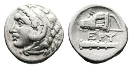 Ionia. Erythrai, circa 325-315 BC. AR Hemidrachm (Silver, 12.1 mm, 1.66 g). Rhodian standard. Head of Herakles to left, wearing lion skin headdress. R...