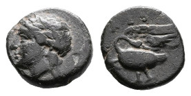 Ionia. Leukai, circa 350 BC. AE (Bronze, 10.9 mm, 1.27 g.). Uncertain magistrate. Laureate head of Apollo to left. Rev. Swan standing to left, head to...