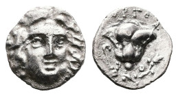 Islands off Karia. Rhodes, circa 205-190 BC. AR Hemidrachm (Silver, 11.1 mm, 1.15 g.). Gorgos, magistrate. Radiate head of Helios facing slightly righ...