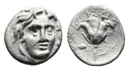 Islands off Karia. Rhodes, circa 205-190 BC. AR Hemidrachm (Silver, 11.2 mm, 1.20 g.). Uncertain magistrate name. Radiate head of Helios facing slight...