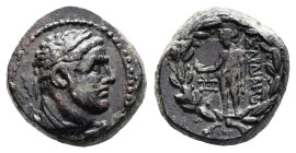 Lydia. Sardes, circa 2nd – 1st Century BC. AE (Bronze, 16.9 mm, 6.11 g.) Laureate bust of a young Herakles right, lion's skin tied around neck. Rev. Σ...