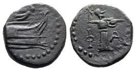 Lycia. Phaselis, circa 190-167 BC. AE (Bronze, 17.4 mm, 4.59 g.). Prow of galley to right; above, Nike flying right, holding laureate wreath to crown ...