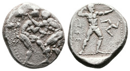Pamphilia. Aspendos, circa 420 - 410 BC. AR Stater (Silver, 22.7 mm, 10.60 g). Two nude wrestlers, standing and grappling with each other. Rev. ΕΣΤΕΕ ...
