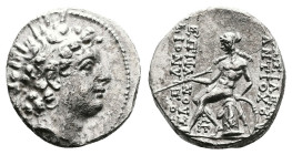 Seleukid. Antiochos VI Dionysos, 144-142 BC. AR Drachm (Silver, 16.6 mm, 3.44 g.). Antioch on the Orontes mint, dated SE 169 (144/3 BC). Radiate and d...