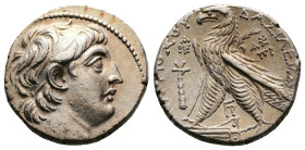 Seleukid. Antiochos VII Euergetes (Sidetes), 138-129 BC. AR Tetradrachm (Silver, 27.1 mm, 13.76 g). Phoenician standard. Tyre mint, 131/0 BC. Diademed...