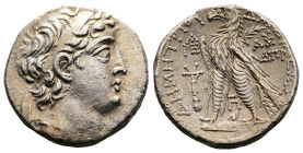 Seleukid. Demetrios II Nikator (Second reign), 129-125 BC. AR Tetradrachm (Silver, 27.9 mm, 13.11 g.). Phoenician standard. Tyre mint, dated SE 184 = ...