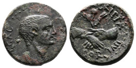 Galba, AD 68-69. Bronze (20 mm, 7.18 g.). Corinth. SVL GAM CAE AVG IMP, bare head of Galba to right. Rev. L CAN AGRIPPA IIVI COR, clasped hands holdin...