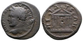 Caracalla, AD 198-217. Nicaea, Bithynia. Bronze (24 mm, 6.09 g.). ANTΩNINOC AYΓOYCTOC, laureate head of Caracalla to left. Rev. NIKAIEΩN, hexastyle te...