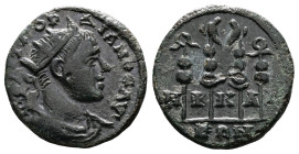 Gordian III, AD 238-244. Nicaea, Bithynia. Bronze (19 mm. 3.32 g.). M ANT ΓΟΡΔIANOC AYΓ, radiate, draped and cuirassed bust of Gordian III to right. R...
