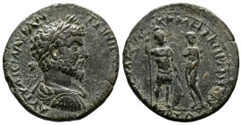 Marcus Aurelius, AD 161-162. Amasia, Pontus. Bronze (34 mm, 19.68 g.). Dated local year 164. AYT KAIC M AYΡ ANTΩNINOC CEB, laureate, draped and cuiras...