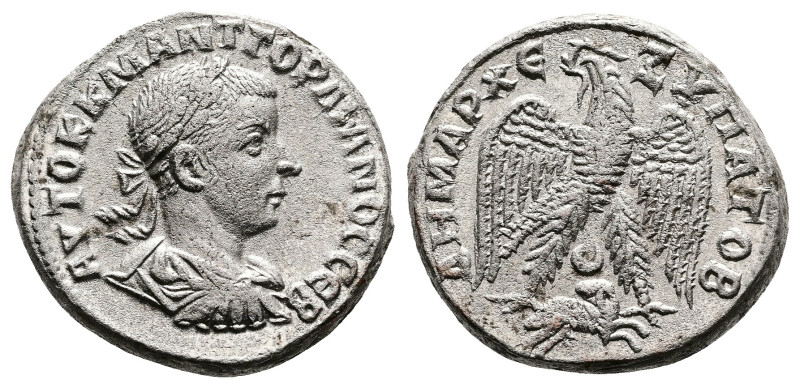 Gordian III, AD 242-244. Antioch. Silver Tetradrachm (25 mm, 12.60 g.). AYTOK K ...