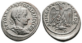 Gordian III, AD 242-244. Antioch. Silver Tetradrachm (29 mm. 11.77 g.). AYTOK K M ANT ΓΟΡΔIANOC CEB, laureate, draped and cuirassed bust of Gordian to...