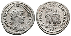 Philip I, AD 247. Antioch. Silver Tetradrachm (26 mm, 9.99 g.). AYTOK K M IOYΛI ΦΙΛΙΠΠOC CEB, radiate, draped and cuirassed bust of Philip I to right,...