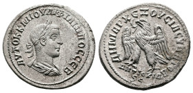 Philip I, AD 247. Antioch. Silver Tetradrachm (27 mm, 10.12 g.). AYTOK K M IOYΛI ΦΙΛΙΠΠOC CEB, laureate, draped and cuirassed bust of Philip I to righ...