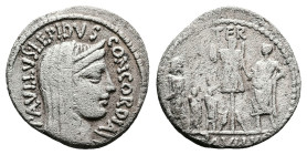Paullus Lepidus. 62 BC. Rome. Silver Denarius (18 mm, 3.45 g.). PAVLLVS LEPIDVS CONCORDIA, veiled and diademed head of Concordia to right. Rev. L Aemi...