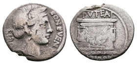 L Scribonius Libo. 62 BC. Rome. Silver Denarius (19 mm, 3.30 g.). BON EVENT LIBO, diademed head of Bonus Eventus to right. Rev. PVTEAL SCRIBON, well-h...