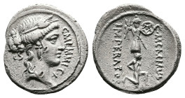 C. Memmius. 56 BC. Rome. Silver Denarius (18 mm, 3.52 g.). C MEMMI C F, head of Ceres to right. Rev. IMPERATOR C MEMMIVS to left and right of captive ...