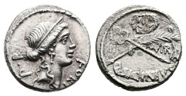 Q. Sicinius. 49 BC. Rome. Silver Denarius (17 mm. 3.52 g.). FORT P.R, diademed head of Fortuna to right. Rev. SICINIVS below, III VIR across fields, c...