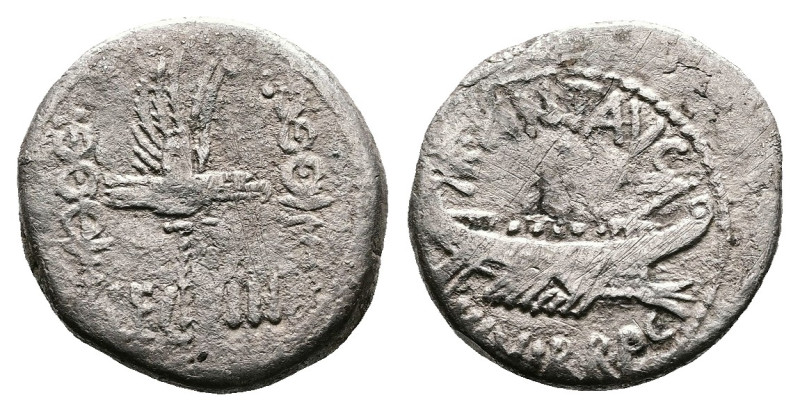 Mark Antony, 32-31 BC. Military mint, Patrae (?). Silver Denarius (16 mm, 2.85 g...