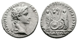Augustus, 2 BC-ca AD 13. Lyons. Silver Denarius (17 mm, 3.74 g.). CAESAR AVGVSTVS DIVI F PATER PATRIAE, laureate head of Augustus to right. Rev. AVGVS...