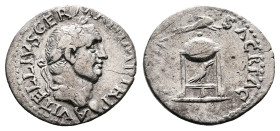 Vitellius, AD 69. Rome. Silver Denarius (20 mm. 2.85 g.). A VITELLIVS GERMAN IMP TR P, laureate head of Vitellius to right. Rev. XV VIR SACR FAC, trip...