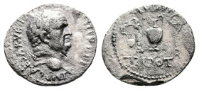 Vespasian, AD 72-73. Rome. Silver Denarius. (18 mm, 2.07 g.). IMP CAES VESP AVG PM COS IIII, laureate head of Vespasian to right. Rev. AVGVR TRI POT a...