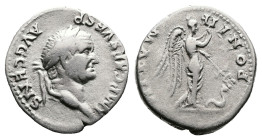 Vespasian, AD 73-74. Rome. Silver Denarius (19,5 mm, 3.27 g.). IMP CAESAR VESP AVG CENS, laureate head of Vespasian to right. Rev. PONTIF MAXIM, Winge...