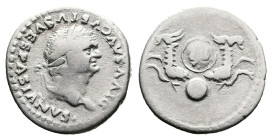 Vespasian, AD 80-81. Posthumous issue struck under Titus. Rome. Silver Denariusb( 18 mm, 3.23 g.). DIVVS AVGVSTVS VESPASIANVS, laureate head of Vespas...