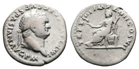 Titus, AD 79. Rome. Silver Denarius ( 18 mm, 3.07 g.). IMP TITVS CAES VESPASIAN AVG PM, laureate head of Titus to right. Rev. TR P VIIII IMP XIIII COS...