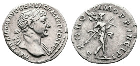 Trajan, AD 112-114. Rome. Silver Denarius (20 mm, 3.26 g.). IMP TRAIANO AVG GER DAC PM TRP COS VI P P, laureate head of Trajan to right, slight draper...