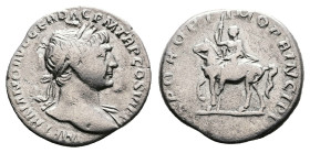 Trajan, AD 115. Rome. Silver Denarius. (18 mm, 3.00 g.). IMP TRAIANO AVG GER DAC P M TR P COS VI P P, laureate head of Trajan to right, slight drapery...