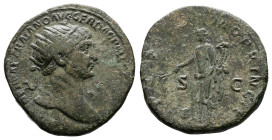 Trajan, AD 103-111. Rome. Bronze Dupondius (26 mm. 14.25 g.). IMP CAES NERVAE TRAIANO AVG GER DAC P M TR P COS V P P, radiate head of Trajan to right....