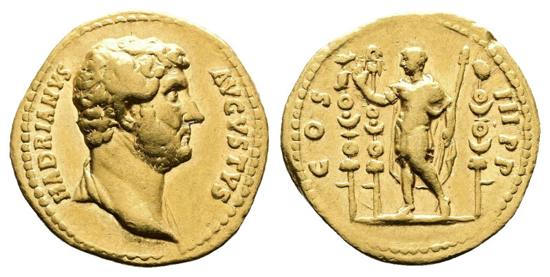 Hadrian, AD 129-130. Rome. Gold Aureus (20 mm ,7.23 g.). HADRIANVS AVGVSTVS, lau...