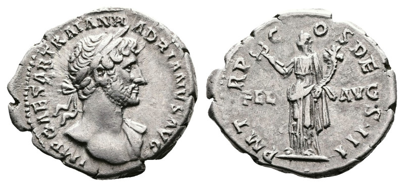 Hadrian, AD 118. Rome. Silver Denarius (20 mm, 3.23 g.). IMP CAESAR TRAIAN HADRI...