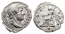Hadrian, AD 129-130. Rome. Silver Denarius ( 20 mm ,3.39 g.). HADRIANVS AVGVSTVS, laureate head of Hadrian to right, slight drapery on left shoulder. ...