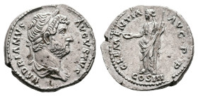 Hadrian, AD 129-130. Rome. Silver Denarius.(19 mm, 3.52 g.). HADRIANVS AVGVSTVS, laureate, draped and cuirassed bust of Hadrian to right. Rev. CLEMENT...