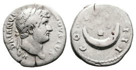 Hadrian, AD 124-127. Rome. Silver Denarius (17 mm, 3.12 g.).. HADRIANVS AVGVSTVS, laureate head of Hadrian to right. Rev. COS III, seven stars above c...