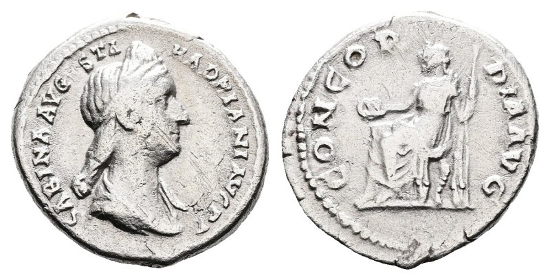 Sabina, AD 136. Rome. Silver Denarius (18 mm, 3.37 g.). SABINA AVGVSTA, diademed...