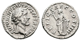 Antoninus Pius, AD 159-160. Rome. Silver Denarius (17 mm, 3.25 g.). ANTONINVS AVG PIVS PP TR P XXIII, laureate head of Antoninus Pius to right. Rev. F...