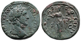 Antoninus Pius, AD 153-154. Rome. Bronze Sestertius ( 30 mm, 31.49 g.). ANTONINVS AVG PIVS P P TR P XVII, laureate head of Antoninus Pius to right. Re...