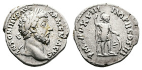 Marcus Aurelius, AD 164. Rome. Silver Denarius. ANTONINVS AVG ARMENIACVS, laureate head of Marcus Aurelius to right. Rev. P M TR P XVIII IMP II COS II...